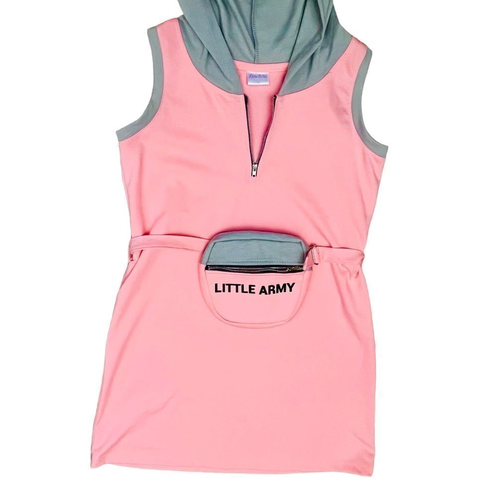 Little Miss Pink Gray Hoodie Belt/Zip-Bag Sleeveless Girl Dress Sz 12